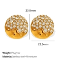 Pendientes de media esfera dorados con diamantes de imitación, acero inoxidable - Dorado Con Diamante Blanco