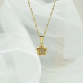 Golden five-petal flower zircon pendant necklace with delicate cross chain for women - Flower Shape Necklace-N0107