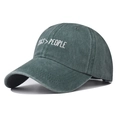 Detail of washed cotton baseball cap with white DOGS > PEOPLE embroidery and curved brim - Adjustable / Green