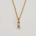 Titanium steel necklace featuring a rectangular pink purple gemstone pendant with gold chain - June / Pink Purple