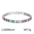 Rainbow baguette zircon tennis bracelet in silver finish with fold-over clasp 6mm - Style E Multi-color Zirconia (KB165626-Z)