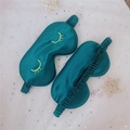 Deep green silk sleeping mask with embroidered eyelashes and elastic strap set - Dark Green Eyelash Single Eye Mask
