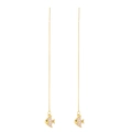 Golden goldfish tassel drop earrings with shimmering cubic zirconia in minimalist style - Gold Fish Ear Threaders (14K Fake Gold M-572)