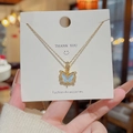 18K gold plated titanium necklace with blue pink gradient butterfly pendant - X754 Gold Iridescent Butterfly