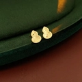 Macro detail of 18k gold plated gourd earrings on dark velvet display stand - Real Gold Plated Silver Needle Style / Gold