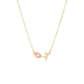 Elegant gold tulip necklace featuring a pink pear-cut gemstone and zircon leaf accents - Pink Tulip