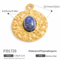 Gold stainless steel round pendant with blue lapis lazuli stone and size dimensions - Round Lapis Style (PJ91729) / Blue