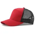 Classic red and black mesh trucker hat with solid brim and breathable back panel - Adjustable / Red