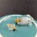 Detailed macro view of hexagonal crystal perfume bottle pendant with gold screw cap - White Crystal