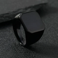 Macro shot of polished black titanium steel square signet ring on textured stone - US 6 / Beveled Polished Large Square / Black