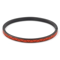 Detail view of 4mm black stainless steel bangle with red enamel triangle patterns - Black Red