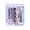 Washi Tape Set mit lila und blauen Blumenmustern und Goldprägung, 8 Rollen Packung - Blumenmeer