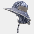 Detail of kids sun hat with neck flap, breathable mesh, and blue chevron pattern - 5# Blue White Chevron