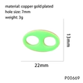Detailed view of green enamel pig nose link in gold-plated copper with size dimensions - Green(P00669)
