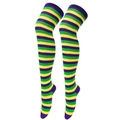 Knee high socks featuring purple green and yellow stripes in soft knitted fabric - Purple-Green-Yellow Tricolor Stripes