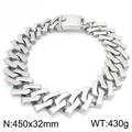 Silver bone-shaped link Cuban chain bracelet in polished stainless steel finish - Steel Color Sand Surface Necklace (KN288193-KJX)