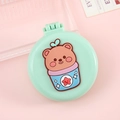 Foldable mint green air cushion hairbrush with a cute cartoon bear cupcake design - Green Potted Bear