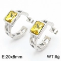 Silver rectangular cut yellow zircon stainless steel earrings with textured hoop detail - Steel Yellow