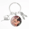 Silver ballet dancer keychain with glass pendant and miniature ballet shoes - Style 12