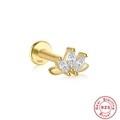 Golden S925 sterling silver dragonfly stud earring with marquise-cut clear crystals - Marquise Flower Shape Style (Single #3) / Gold
