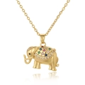 Macro detail of golden elephant pendant featuring vibrant multi-colored zircon stones - Multicolor Zirconia Elephant Style (AL-D1043)