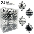 24-piece set of 6cm black and white patterned Christmas balls for tree decoration - 24-Piece Set (6cm) / Black Silver