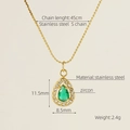 Gold stainless steel S-chain necklace with green pear-cut zircon pendant, 45cm length - Gold/Green Zirconia