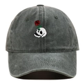 Detailed embroidery of skull and rose on dark gray washed fabric baseball cap - Army Green