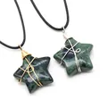 30mm natural dragon blood stone star pendant with gold and silver wire wrapping - Rhyolite