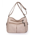 Borsa a tracolla beige da donna capiente con multitasche e cinturino in pelle regolabile - Bianco Sporco