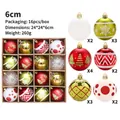 Set van 16 champagne gouden en witte kerstballen van 6 cm met feestelijke patronen - 16 stuks/doos / Rood Groen Wit