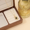 Collier doré avec pendentif ovale en pierre noire dans une boîte à bijoux en bois - 2# Agate Noire (Noir)