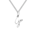Silver stainless steel Cuban chain necklace with cursive letter G and heart pendant - Letter G / Steel