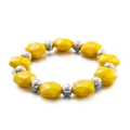 Bohemian beaded bracelet with bright yellow faceted crystals and silver steel beads - Yellow Faceted Beads With Silver Round Beads Style (KB99059-Z)