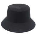 Cappello a secchiello classico in paglia nera a tesa larga con protezione solare estiva - Nero