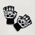 Detailed view of black knitted half-finger gloves with white luminous skull pattern - Adult Half Finger-Large Ghost Face