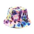 Detailed view of colorful tie-dye bucket hat stitching and vibrant fabric texture - M (56-58cm) / Purple Yellow Blue Pink Tie-Dye
