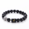 Black Onyx and White Turquoise 10mm Beaded Bracelet with Golden Letter J Charm - Letter J