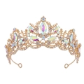 Luxurious gold crystal bridal crown with AB rhinestones for weddings and parties - Gold AB