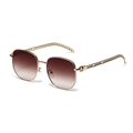 Square oversized sunglasses with gold chain temples and gradient brown lenses - Gradient Tea