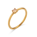 Minimalist 18K gold plated stainless steel ring with champagne round birthstone - Dark Champagne