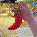 Cute red plush chili keychain with angry expression and metal clip for backpacks - Chili + Silver Buckle