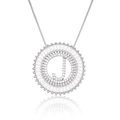 Silver plated necklace with round pendant featuring cubic zirconia letter J and box chain - Silver/Letter J