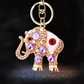 Golden elephant keychain with white enamel and purple rhinestones on a metal ring - Single OPP Bag Packaging / Crystal Elephant Purple