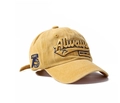 Detail shot of vintage washed mustard baseball cap featuring navy blue 3D embroidery - M (56-58cm) / Yellow