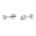 Silver screw-back stud earrings with round clear cubic zirconia on white background - 3mm Steel 1 Pair