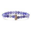 Detail shot of beaded penguin bracelet with blue weathered stones and cute charm - Light Blue Weathered Stone