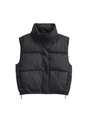 Fashionable black stand collar padded vest for women with adjustable drawstring hem - Black