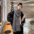 Thick leopard print cashmere-like long scarf in grey and black pattern for winter styling - 3# Camel Black Leopard