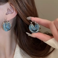 Boucles d'oreilles vintage en maille de cristal avec sphères bleues et monture dorée - Anneau de Sphère en Maille Bleue (42#)